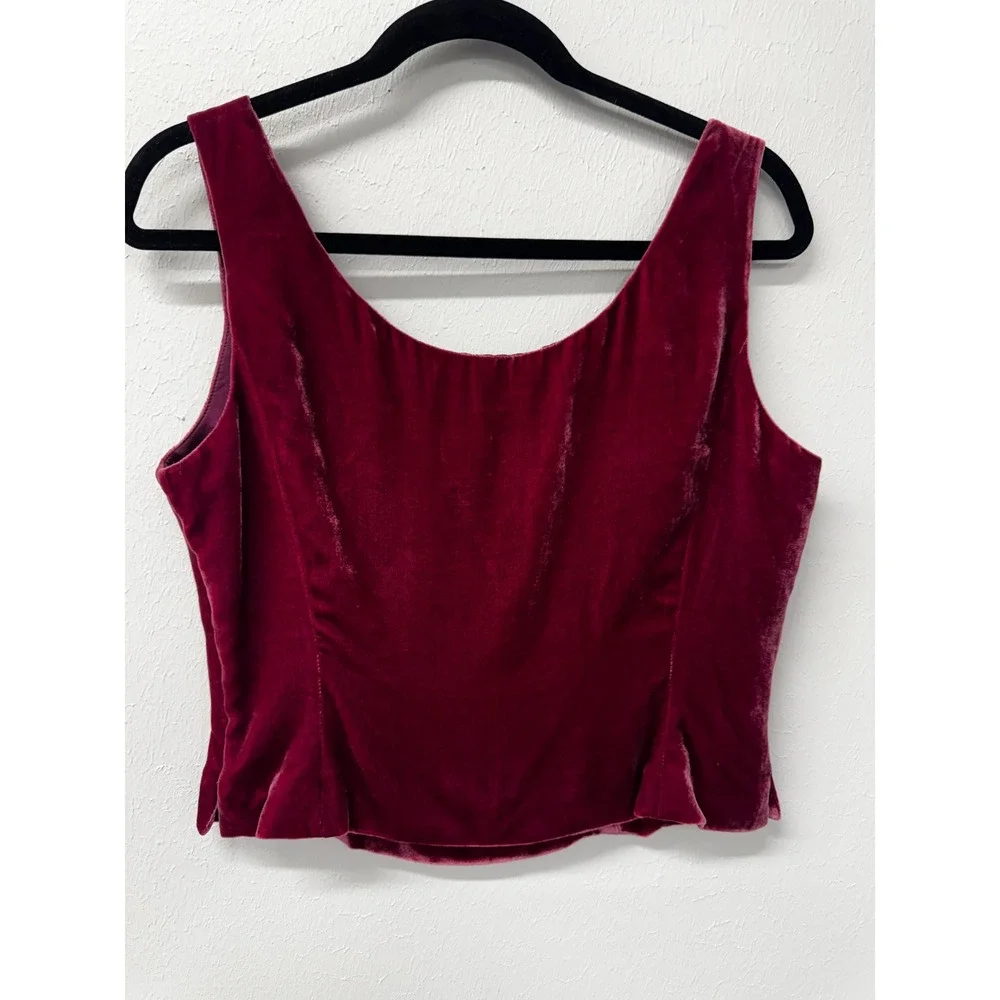 Vintage Albert Nipon Dark Raspberry Velvet 2-Piece Tank & Pencil Skirt Set Sz 8